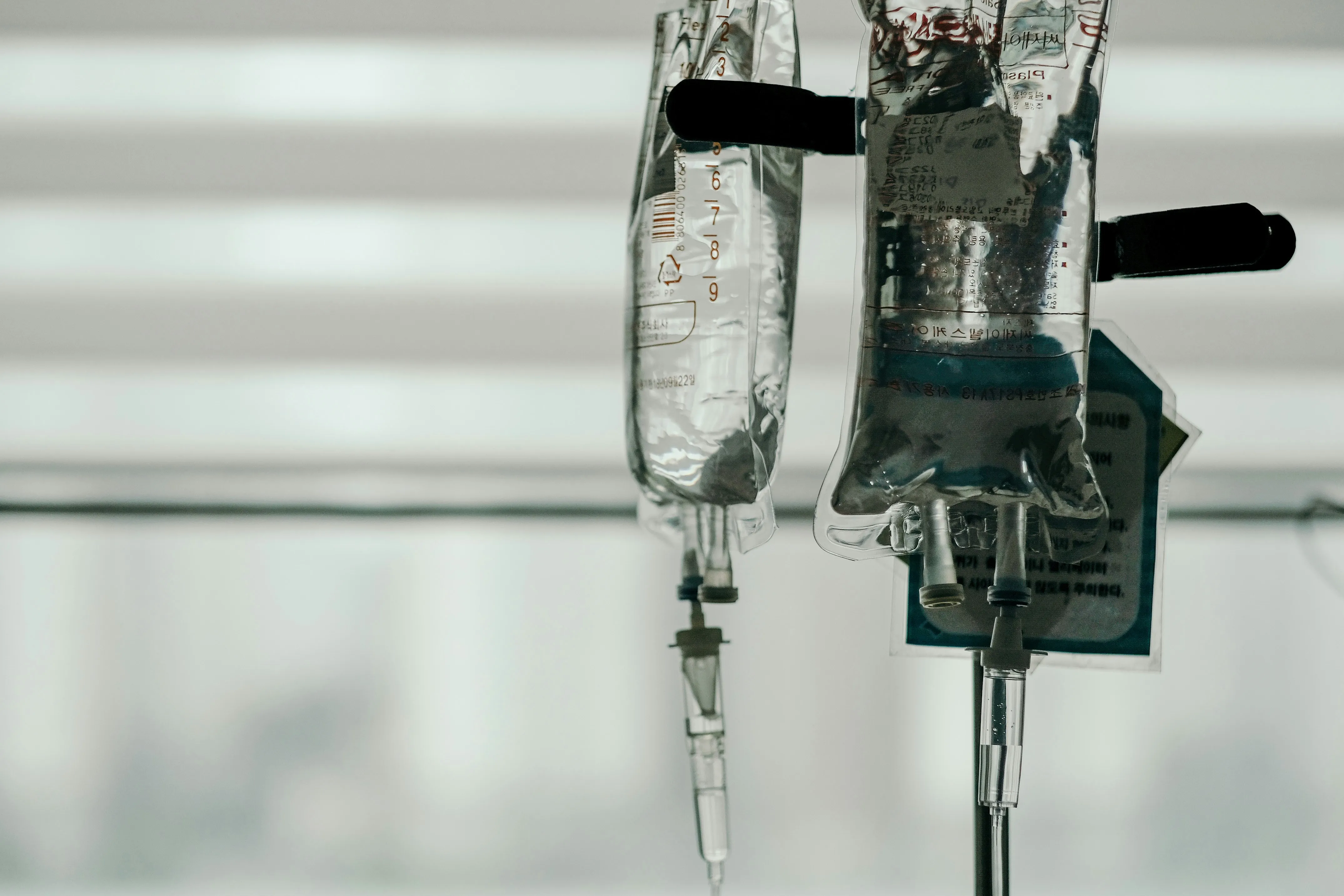 IV hydration drip bags at Village IV Therapy clinic in Greenwich Village, Manhattan